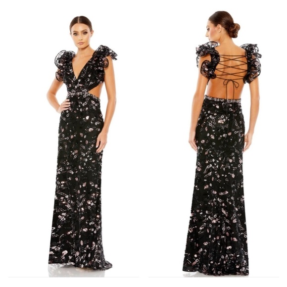 Mac Duggal 68043 NWOT Ruffle Sleeve Embellished Dress - Picture 1 of 10